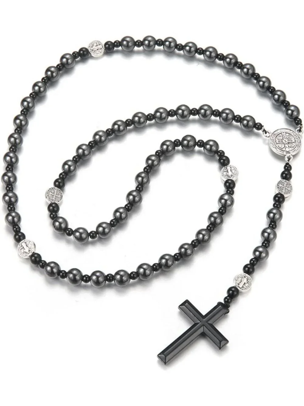 Men's Tiger Eye & Obsidian Cross Necklace | Hematite Lava Rock Healing Pendant